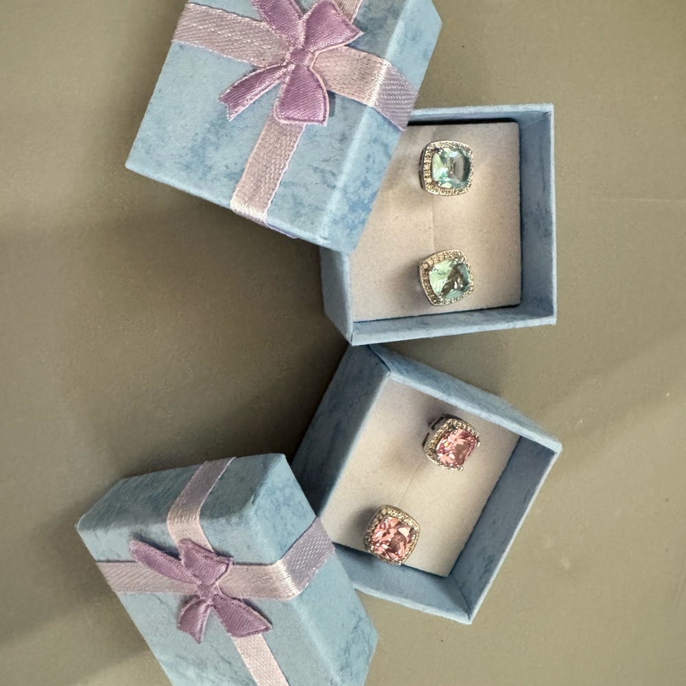 Elegant Silver and Pink Stud Earrings - Picture 4 of 6